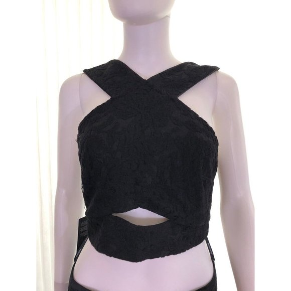 NWT Marciano Women's Suit Set 2 Pieces Black Lace Pants High Waist 2 Crop Top 8 - Picture 4 of 12